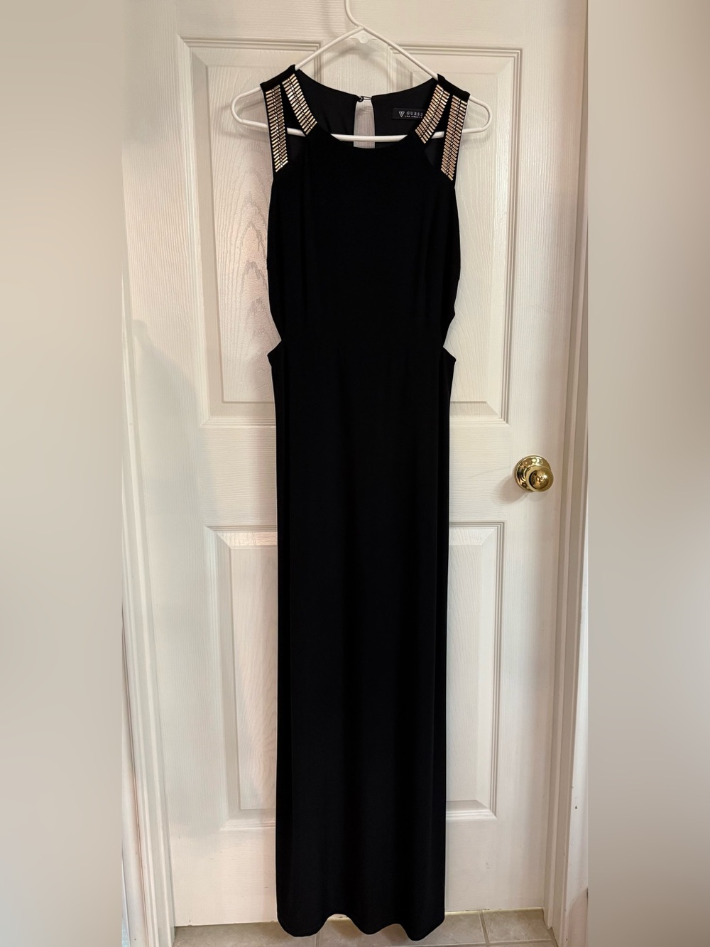 Guess Black Maxi Dress with Gold Embellished Shoulders
